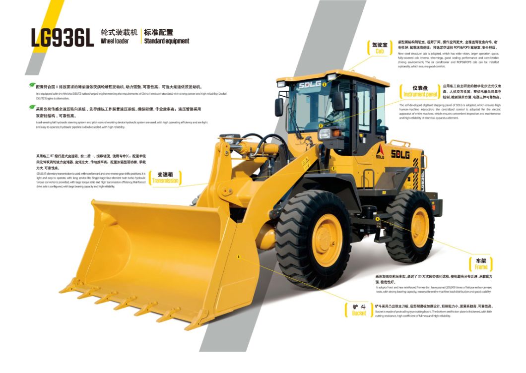 Best Brand 3 Ton Payloader Sdlg LG936L with Pilot Control and Air Conditioner